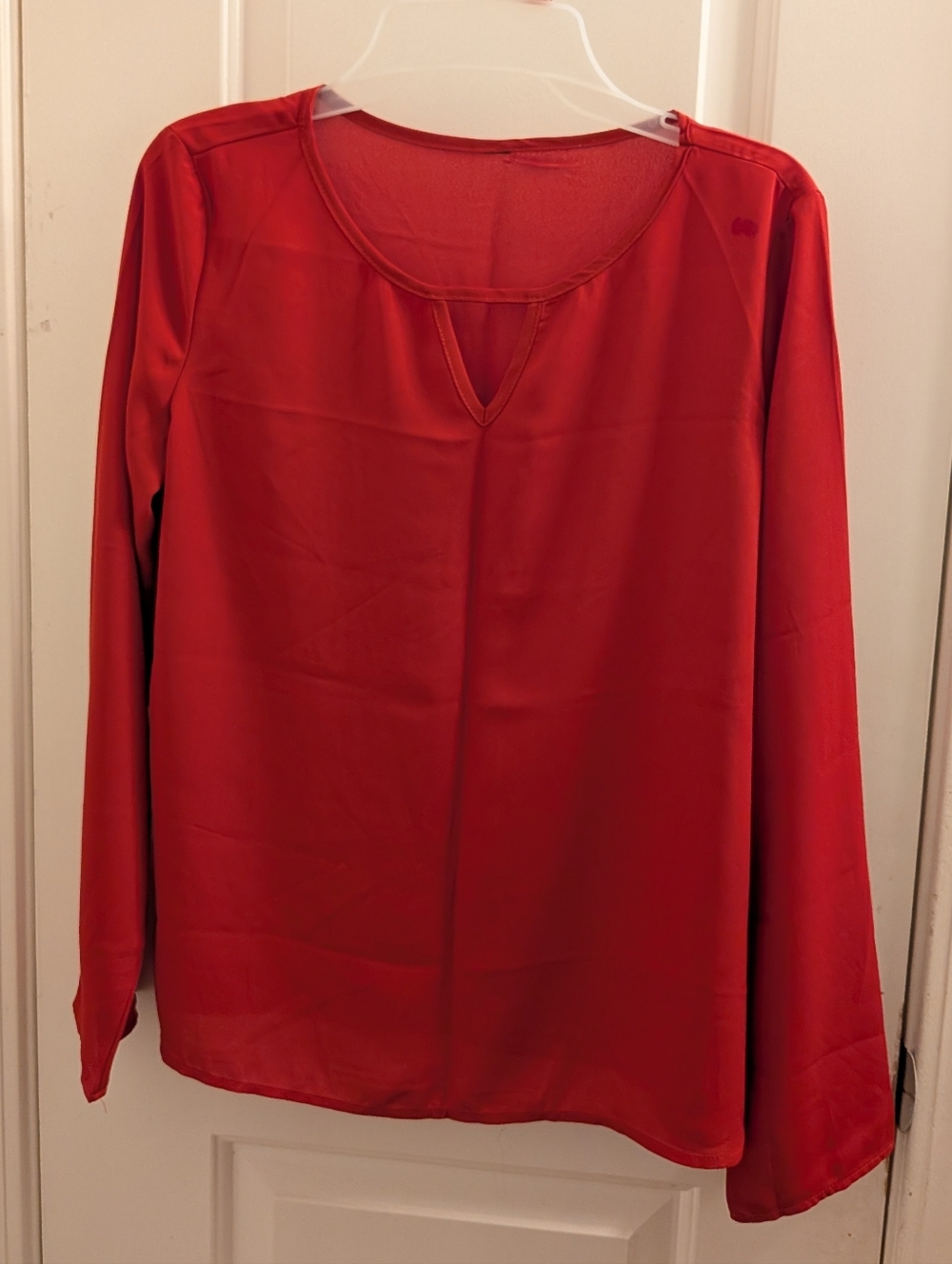 Burnt Orange Long-Sleeve Round V Neck Blouse